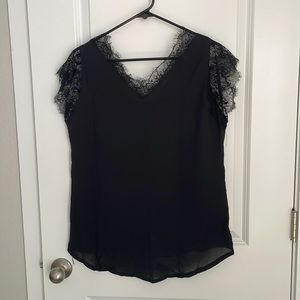 V Neck- Black and Lace Womens Blouse